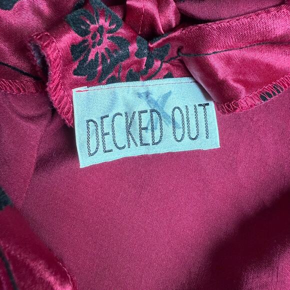 Decked Out Red Satin Maxi Dress Velvet Flocked Floral 90s Inspired - Picture 7 of 7